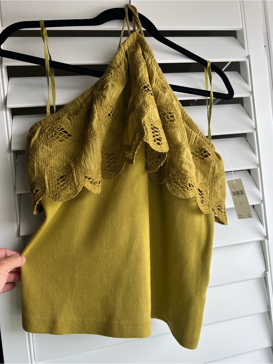 Anthropologie Tops - Anthropologie Crochet Cotton Lace-Trim halter top Olive Green XL